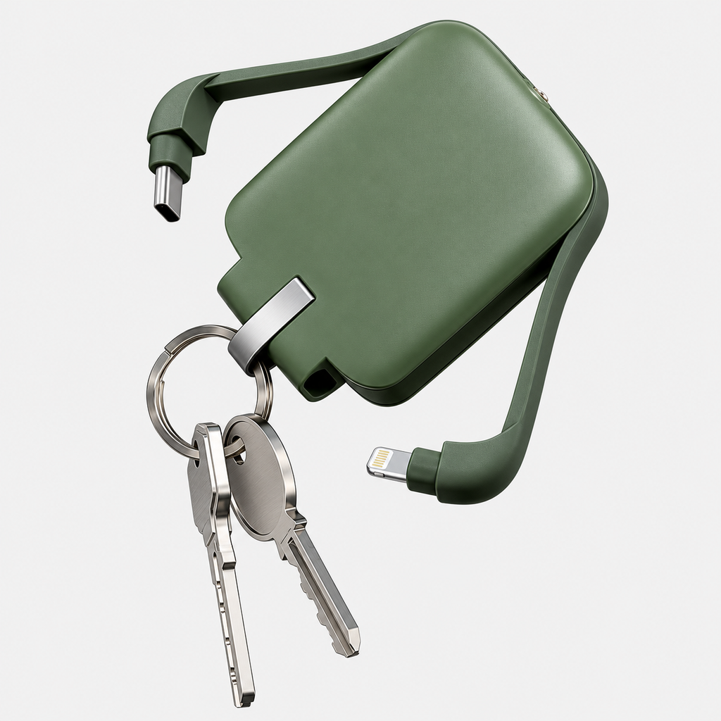 3-In-1 Keychain Portable Power Bank With Multi-Type Built-In Cables Green