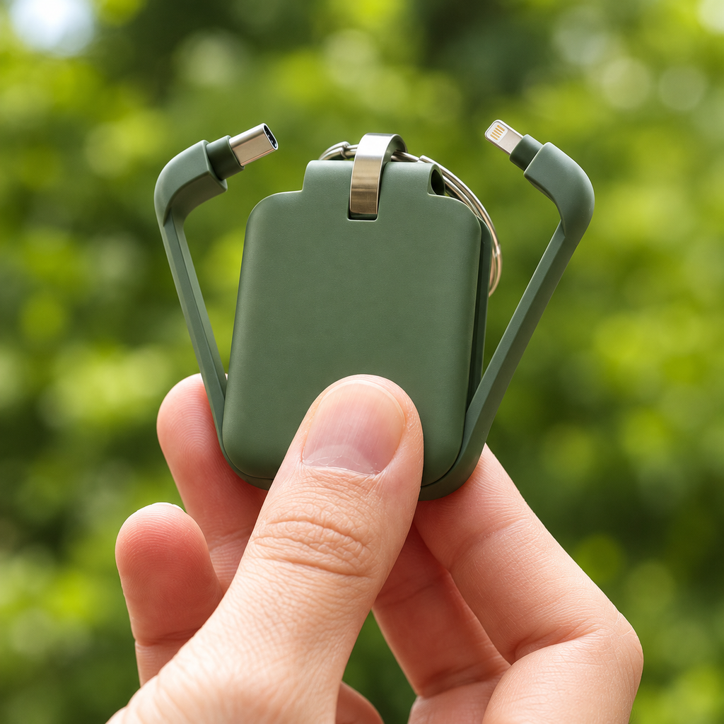 3-In-1 Keychain Portable Power Bank With Multi-Type Built-In Cables Green