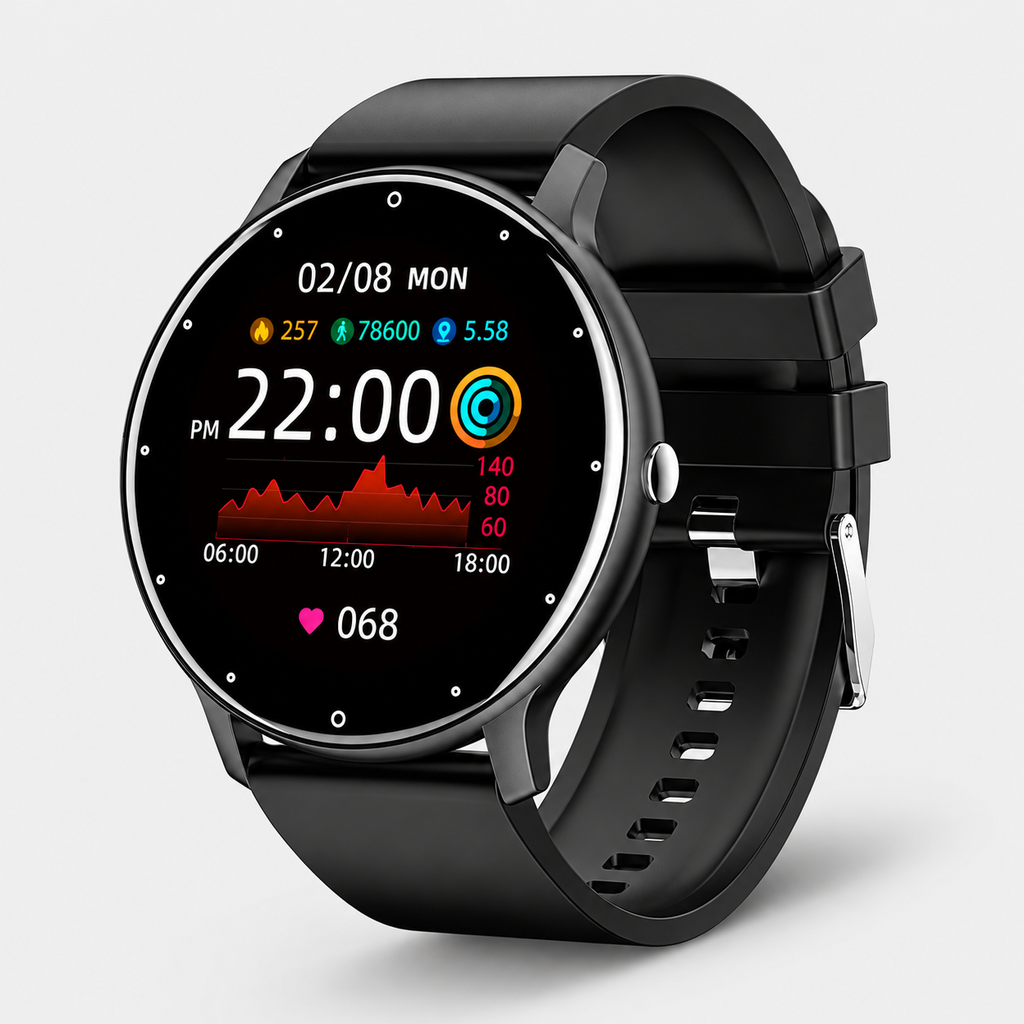 Black Round Full Touch Screen Sports Smart Watch With Ip67 Waterproof