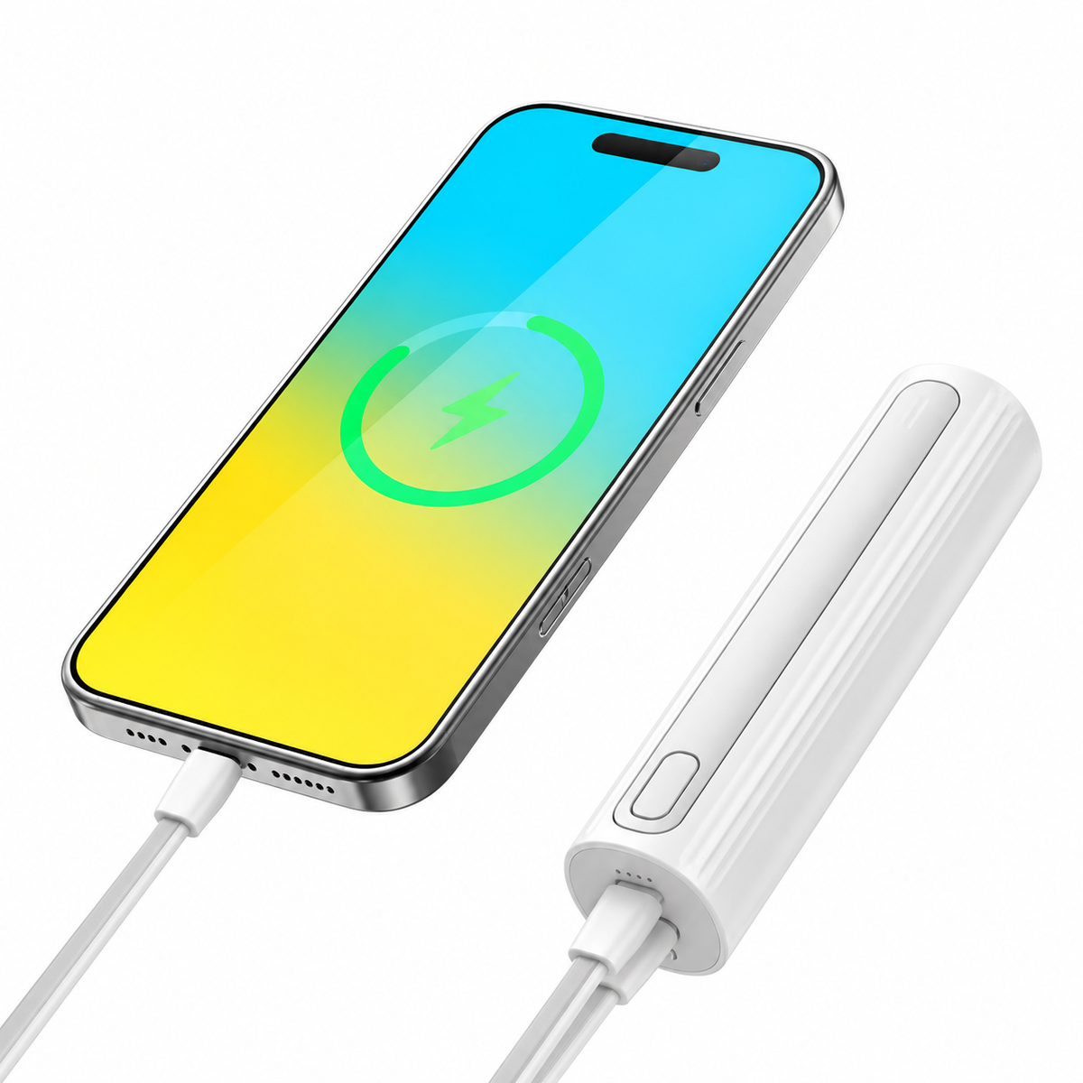 5000Mah 2-In-1 Portable Power Bank With Built-In Usb-C Cable And Led Flashlight White