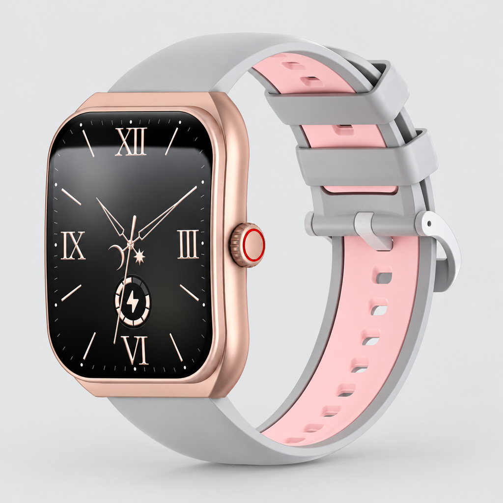 Grey Pink Always On Display Square Smart Watch With 100+ Sports Modes