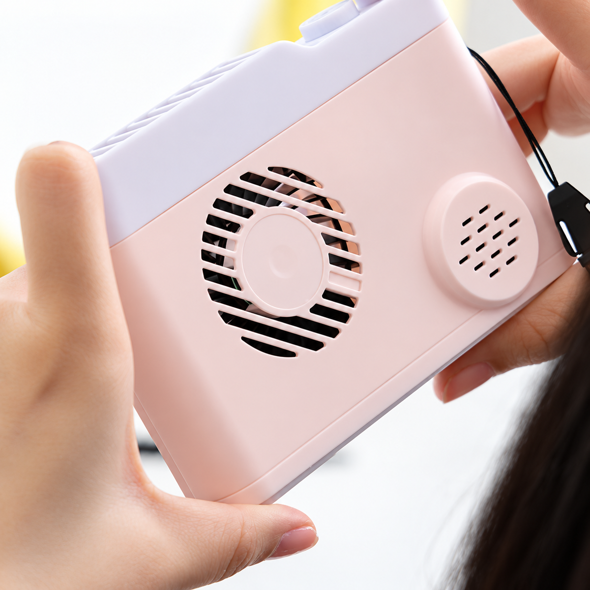 Pink Camera Shaped Portable Neck Fan Usb Rechargeable Mini Cooling Fan