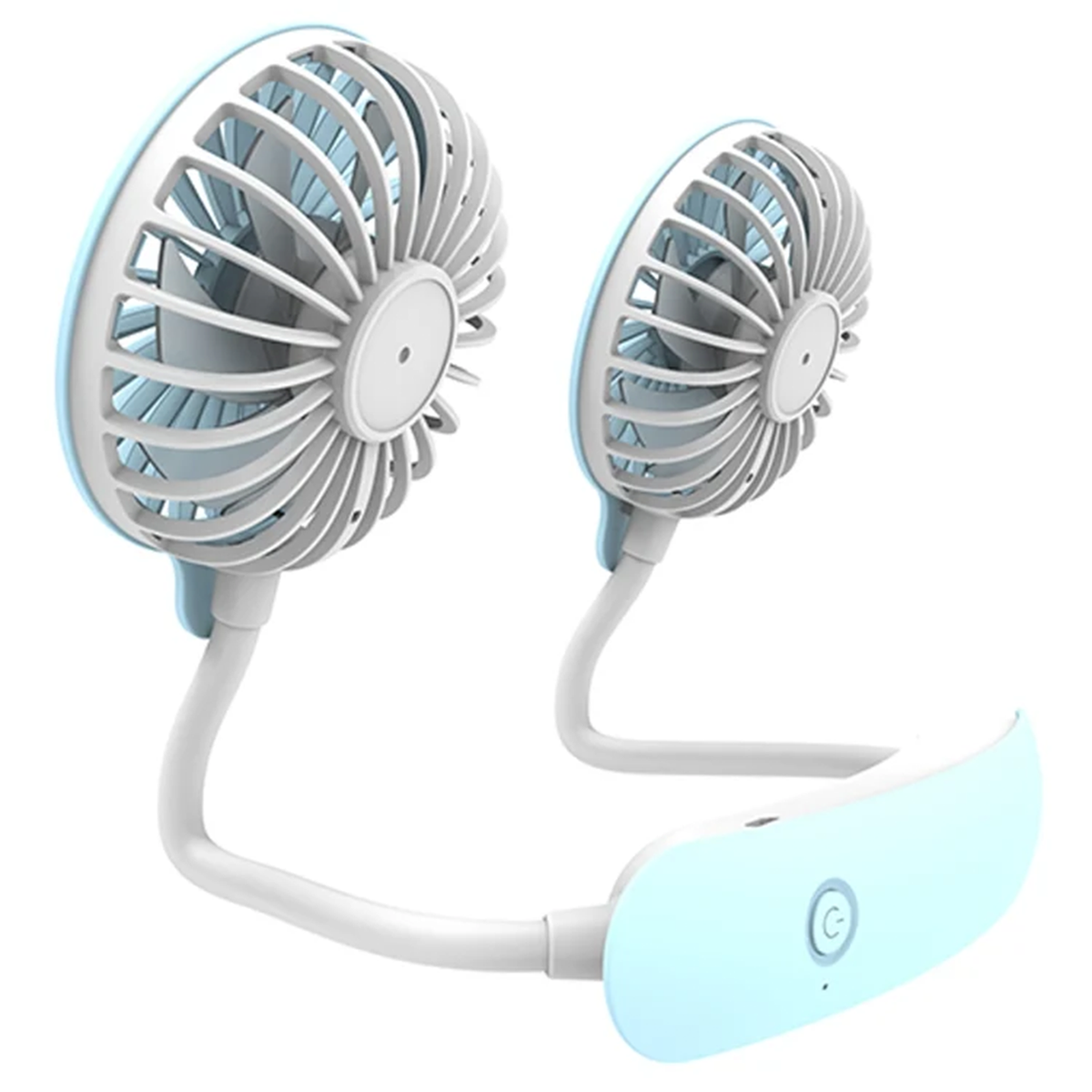 Blue Dual Head Portable Hanging Neck Fan With 3 Speed Wind Settings