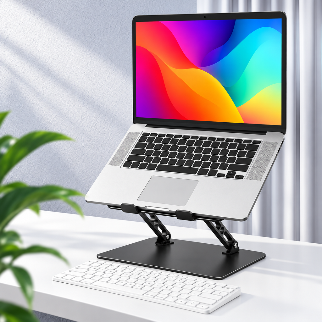 Adjustable Foldable Metal Laptop Riser With Ventilated Cooling And Anti Slip Protection Stand